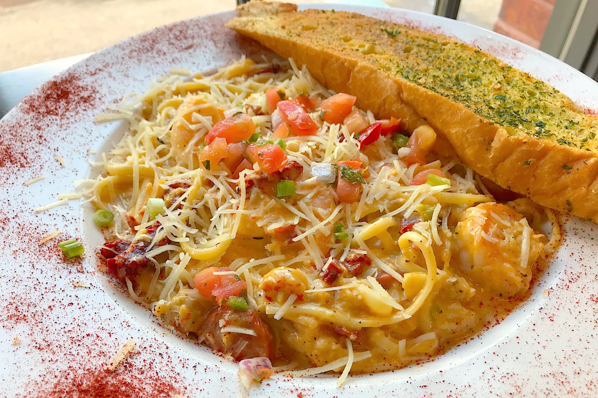 a pasta dish with bread