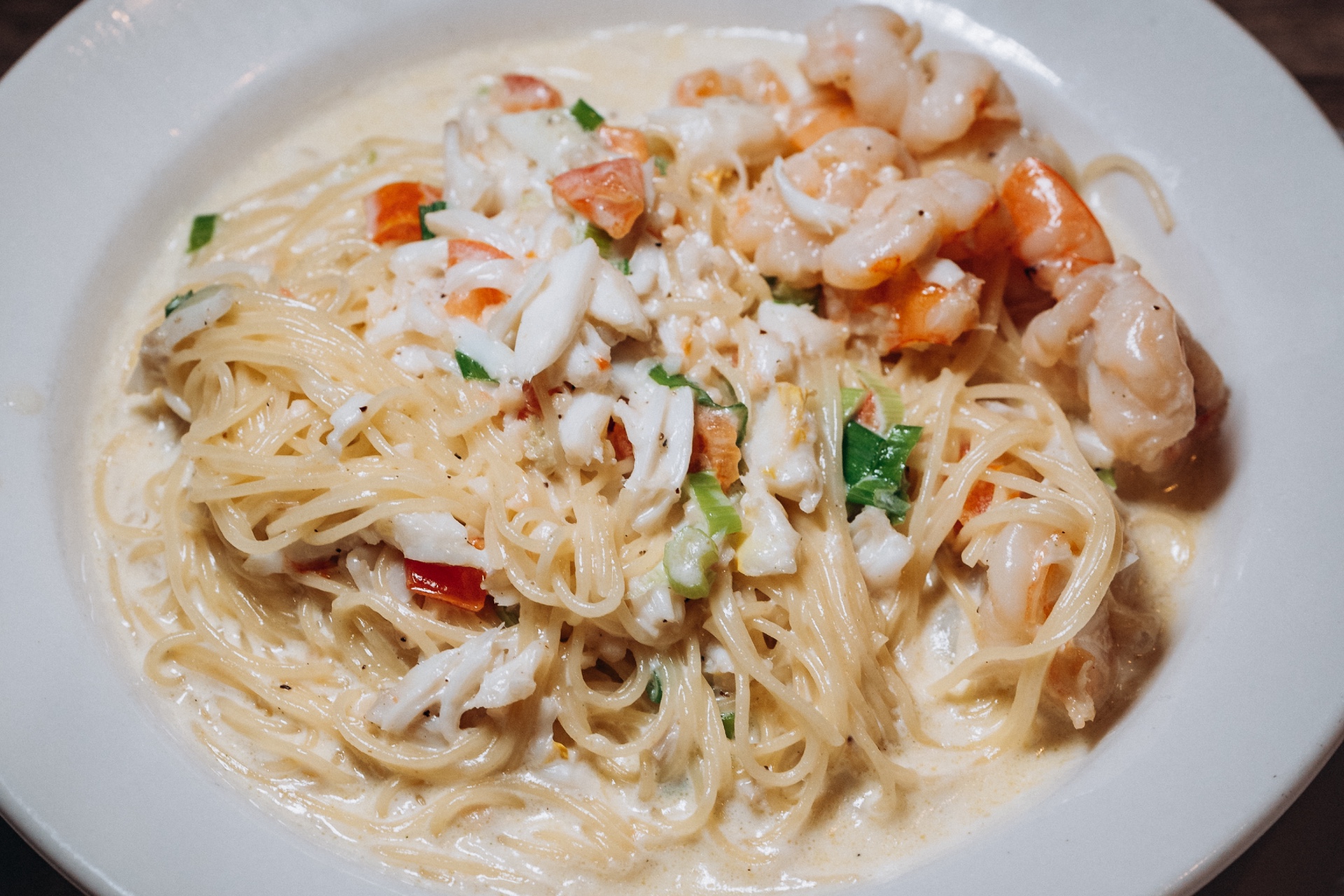 A plate of seafood pasta